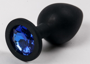 Пробка силиконовая черная с синим стразом 9,5х4см 47124-2-MM