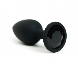 Анальная пробка силиконовая черная с черным стразом 7,6х2,8 см 47509-MM