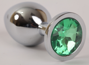 Анальная пробка серебряная с зеленым кристаллом 9,5х4см 47046-2-MM
