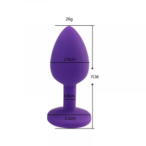 Анальная пробка силиконова фиолетовая с черным стразом 7,6х2,8 см 47513-MM
