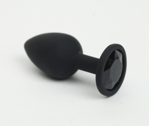 Анальная пробка силиконовая черная с черным стразом 7,6х2,8 см 47509-MM