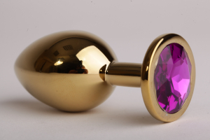 Анальная пробка золотая с фиолетовым кристаллом 3,4х8,2 47058-1-MM