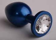 Анальная пробка металл синяя с прозрачным стразом 7,6х2,8см 47415-4MM