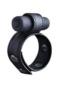 Эрекционное виброколечко Leather Cock Ring Black SH-OU137BLK