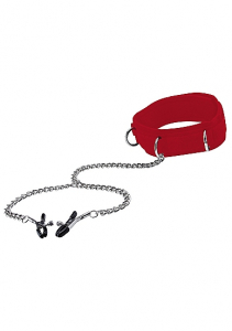 Воротник с зажимами для сосков Velcro Collar Red OUCH! SH-OU138RED