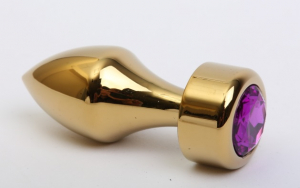 Анальная пробка металл золото с фиолетовым стразом 7,8х2,9см 47443-5MM