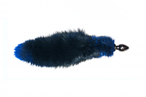 Анальная пробка черного цвета диам.32мм с синим лисьим хвостом BF32black/blue