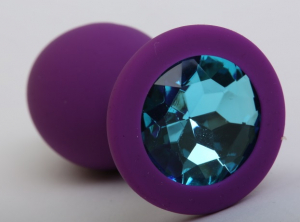 Пробка силиконовая фиолетовая с голубым стразом 9,5х4см 47406-2MM