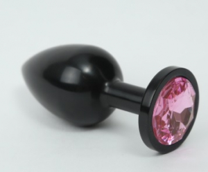 Анальная пробка металл черная с розовым стразом 8,2х3,5см 47411-MM