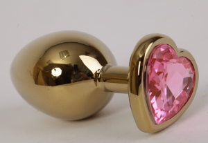 Анальная пробка золото 7,5 х 2,8 см с сердечком розовый страз размер-S 47193-MM