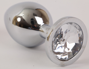 Анальная пробка серебряная с прозрачным кристаллом L 9,5х4см 47064-2-MM