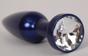 Анальная пробка металл 11,2х2,9см синяя с прозрачным стразом размер- L 47197-3-MM