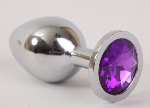 Анальная пробка серебряная с фиолетовым кристаллом 3,4х8,2 47020-1-MM