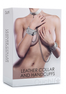 Комплект для бондажа Leather Collar and Handcuffs White SH-OU100WHT