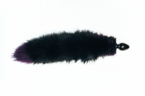Анальная пробка черного цвета диам.60мм с фиолетовым лисьим хвостом BF60black/purple