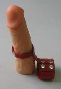 Поводок красный кожаный на пенис диаметром 10 мм на кнопках 3143-2