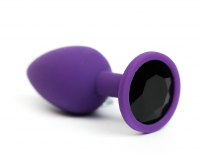 Анальная пробка силиконова фиолетовая с черным стразом 7,6х2,8 см 47513-MM
