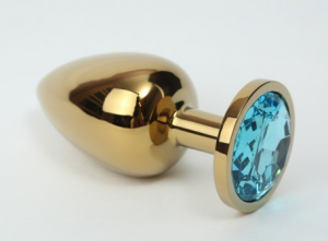 Анальная пробка металл 4х9,5 золото голубой страз 47057-2MM