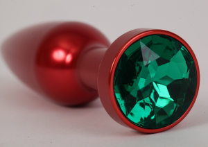 Анальная пробка металл 11,2х2,9см красная с зеленым стразом размер-L 47199-2-MM