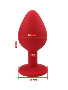 Анальная пробка силиконова красная с радужным стразом 7,6х2,8 см 47516-MM