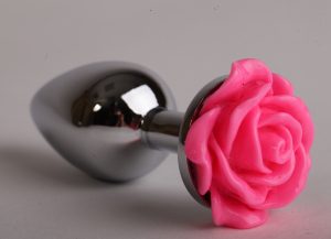 Анальная пробка металл 9,5х4 см с розой розовая размер-L 47181-2-MM
