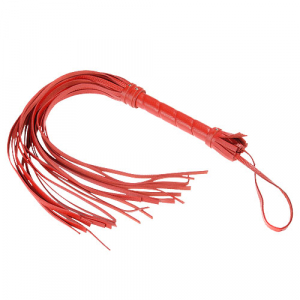 Плеть гладкая (флогер) красная из кожи с жесткой рукоятью общей длиной 40 см 3011-2