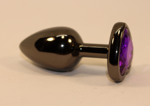 Пробка анальная черная 7,5х2,8см с сердечком фиолетовый страз 47438-5MM