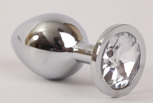 Анальная пробка серебряная с прозрачным кристаллом M 3,4х8,2 47064-1-MM