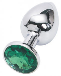 Анальная пробка серебряная с зеленым кристаллом S 2,8 х 7,6 47046-MM