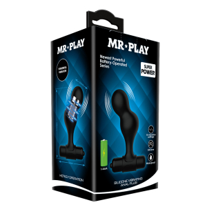Анальная пробка силиконовая с вибрацией черная MR PLAY BI-040133-MR