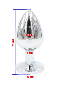 Анальная пробка серебряная с прозрачным кристаллом S 2,8 х 7,6 47064-MM