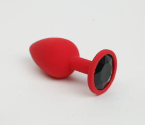 Анальная пробка силиконова красная с черным стразом 7,6х2,8 см 47515-MM