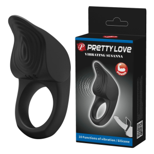 Эрекционное кольцо с вибрацией из силикона черное PRETTY LOVE BI-210235
