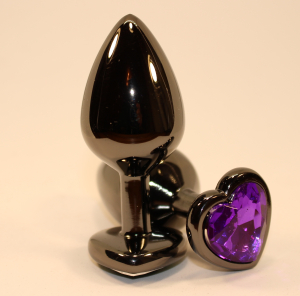 Пробка анальная черная 7,5х2,8см с сердечком фиолетовый страз 47438-5MM