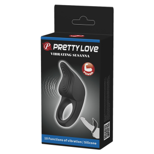 Эрекционное кольцо с вибрацией из силикона черное PRETTY LOVE BI-210235